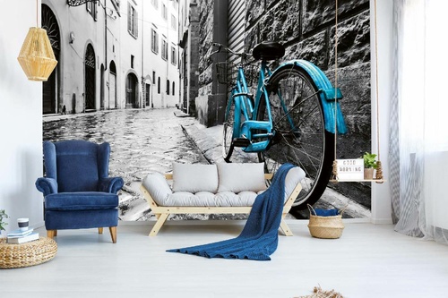 Vlies Fototapete - Retro blaues Fahrrad 375 x 250 cm